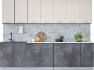 Кухонный гарнитур Интерлиния Мила Лайт 2.8 (персидский жемчуг/бетон портленд/серый каспий) - фото