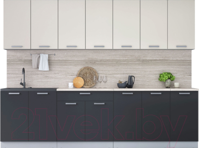 Кухонный гарнитур Интерлиния Мила Лайт 2.8 (персидский жемчуг/антрацит/травертин серый) - фото