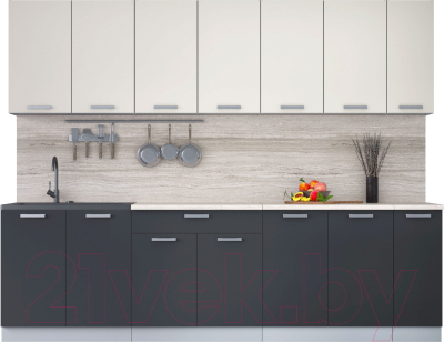 Кухонный гарнитур Интерлиния Мила Лайт 2.7 (персидский жемчуг/антрацит/травертин серый) - фото