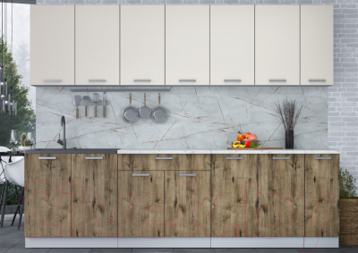 Кухонный гарнитур Интерлиния Мила Лайт 2.7 (персидский жемчуг/дуб веллингтон/серый каспий)