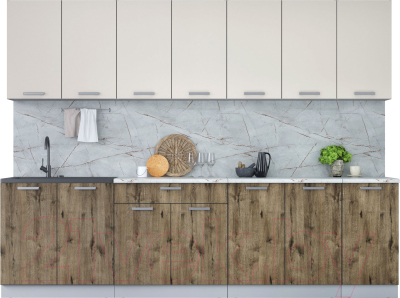 Кухонный гарнитур Интерлиния Мила Лайт 2.8 (персидский жемчуг/дуб веллингтон/серый каспий) - фото