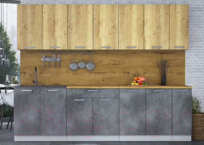 Кухонный гарнитур Интерлиния Мила Лайт 2.7 (дуб золотой/бетон портленд/дуб бунратти)