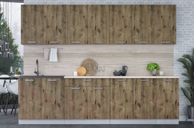 Кухонный гарнитур Интерлиния Мила Лайт 2.8 (дуб веллингтон/дуб веллингтон/травертин серый)