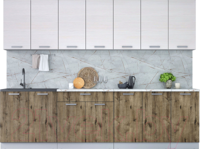 Кухонный гарнитур Интерлиния Мила Лайт 2.8 (вудлайн кремовый/дуб веллингтон/серый каспий) - фото