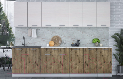 Кухонный гарнитур Интерлиния Мила Лайт 2.8 (вудлайн кремовый/дуб веллингтон/серый каспий)