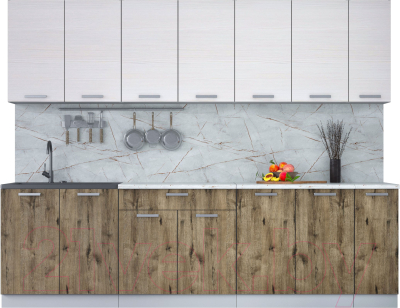 Кухонный гарнитур Интерлиния Мила Лайт 2.7 (вудлайн кремовый/дуб веллингтон/серый каспий) - фото