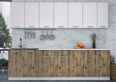 Кухонный гарнитур Интерлиния Мила Лайт 2.7 (вудлайн кремовый/дуб веллингтон/серый каспий)