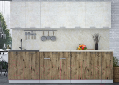 Кухонный гарнитур Интерлиния Мила Лайт 2.7 (бетон лайт/дуб веллингтон/опал светлый)