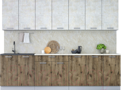 Кухонный гарнитур Интерлиния Мила Лайт 2.8 (бетон лайт/дуб веллингтон/опал светлый) - фото