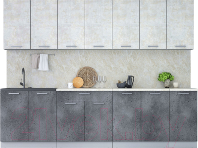 Кухонный гарнитур Интерлиния Мила Лайт 2.8 (бетон лайт/бетон портленд/опал светлый) - фото