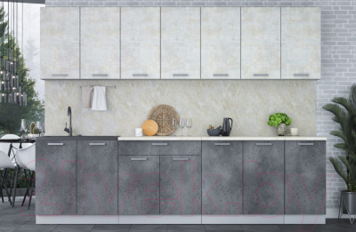 Кухонный гарнитур Интерлиния Мила Лайт 2.8 (бетон лайт/бетон портленд/опал светлый)