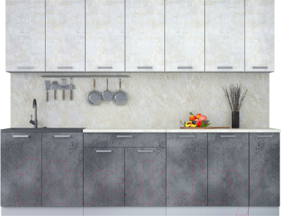 Кухонный гарнитур Интерлиния Мила Лайт 2.7 (бетон лайт/бетон портленд/опал светлый) - фото