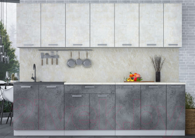 Кухонный гарнитур Интерлиния Мила Лайт 2.7 (бетон лайт/бетон портленд/опал светлый)