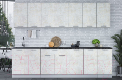 Кухонный гарнитур Интерлиния Мила Лайт 2.8 (бетон лайт/бетон лайт/кастилло темный)