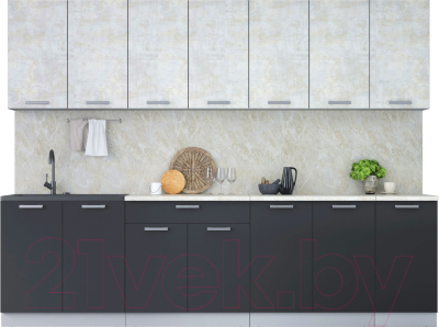 Кухонный гарнитур Интерлиния Мила Лайт 2.8 (бетон лайт/антрацит/опал светлый) - фото