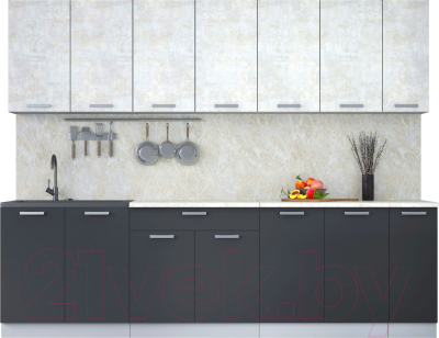 Кухонный гарнитур Интерлиния Мила Лайт 2.7 (бетон лайт/антрацит/опал светлый) - фото
