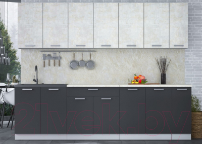 Кухонный гарнитур Интерлиния Мила Лайт 2.7 (бетон лайт/антрацит/опал светлый)