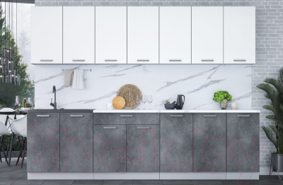 Кухонный гарнитур Интерлиния Мила Лайт 2.8 (белый платинум/бетон портленд/белый гранит)