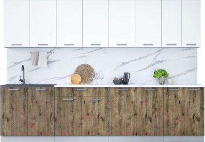 Кухонный гарнитур Интерлиния Мила Лайт 3.0 (белый платинум/дуб веллингтон/белый гранит) - фото