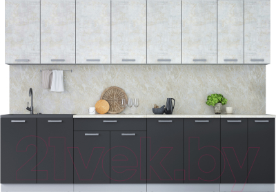 Кухонный гарнитур Интерлиния Мила Лайт 3.0 (бетон лайт/антрацит/опал светлый) - фото