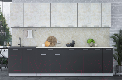 Кухонный гарнитур Интерлиния Мила Лайт 3.0 (бетон лайт/антрацит/опал светлый)