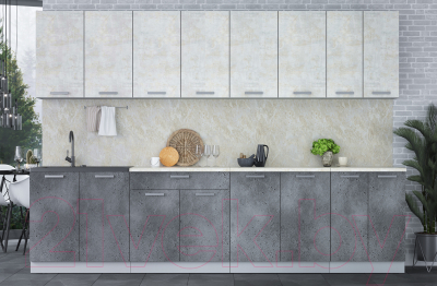 Кухонный гарнитур Интерлиния Мила Лайт 3.0 (бетон лайт/бетон портленд/опал светлый)