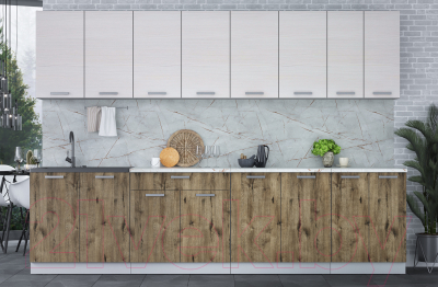 Кухонный гарнитур Интерлиния Мила Лайт 3.0 (вудлайн кремовый/дуб веллингтон/серый каспий) - фото