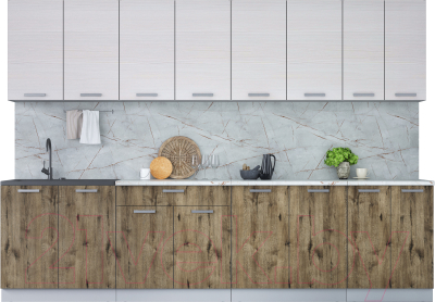 Кухонный гарнитур Интерлиния Мила Лайт 3.0 (вудлайн кремовый/дуб веллингтон/серый каспий)