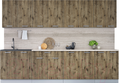 Кухонный гарнитур Интерлиния Мила Лайт 3.0 (дуб веллингтон/дуб веллингтон/травертин серый) - фото