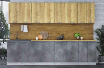 Кухонный гарнитур Интерлиния Мила Лайт 3.0 (дуб золотой/бетон портленд/дуб бунратти)