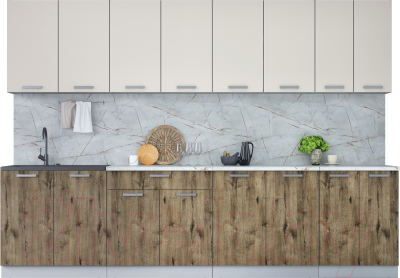 Кухонный гарнитур Интерлиния Мила Лайт 3.0 (персидский жемчуг/дуб веллингтон/серый каспий) - фото