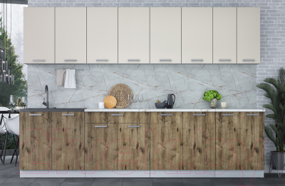 Кухонный гарнитур Интерлиния Мила Лайт 3.0 (персидский жемчуг/дуб веллингтон/серый каспий)