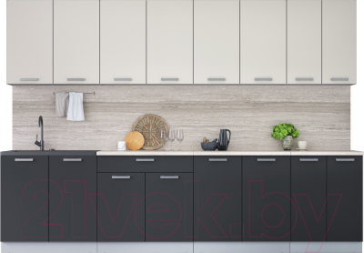 Кухонный гарнитур Интерлиния Мила Лайт 3.0 (персидский жемчуг/антрацит/травертин серый) - фото