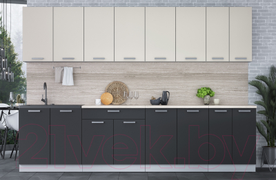 Кухонный гарнитур Интерлиния Мила Лайт 3.0 (персидский жемчуг/антрацит/травертин серый)