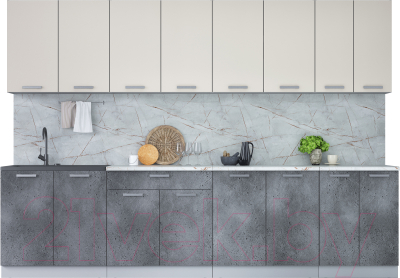 Кухонный гарнитур Интерлиния Мила Лайт 3.0 (персидский жемчуг/бетон портленд/серый каспий) - фото