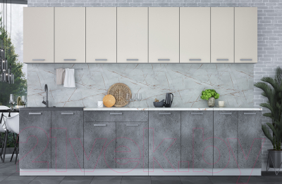 Кухонный гарнитур Интерлиния Мила Лайт 3.0 (персидский жемчуг/бетон портленд/серый каспий)