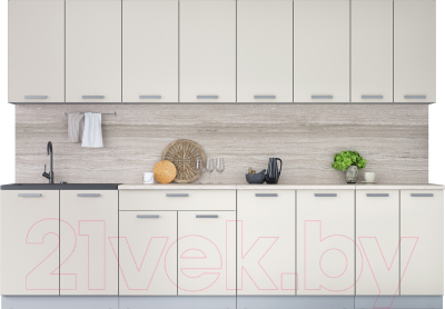 Кухонный гарнитур Интерлиния Мила Лайт 3.0 (персидский жемчуг/персидский жемчуг/травертин серый) - фото