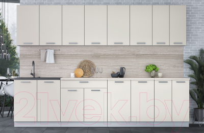 Кухонный гарнитур Интерлиния Мила Лайт 3.0 (персидский жемчуг/персидский жемчуг/травертин серый)