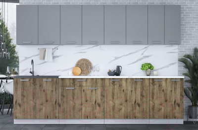 Кухонный гарнитур Интерлиния Мила Лайт 3.0 (серебристый/дуб веллингтон/белый гранит)