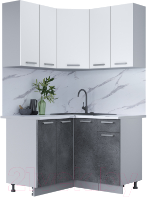 Кухонный гарнитур Интерлиния Мила Лайт 1.2x1.2 (белый платинум/бетон портленд/белый гранит) - фото