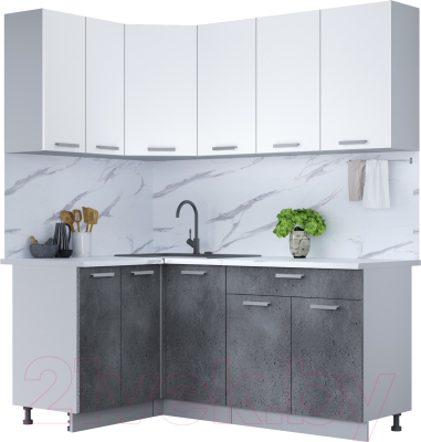 Кухонный гарнитур Интерлиния Мила Лайт 1.2x1.8 (белый платинум/бетон портленд/белый гранит) - фото