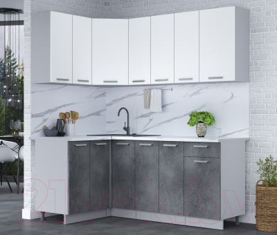Кухонный гарнитур Интерлиния Мила Лайт 1.2x1.9 (белый платинум/бетон портленд/белый гранит)