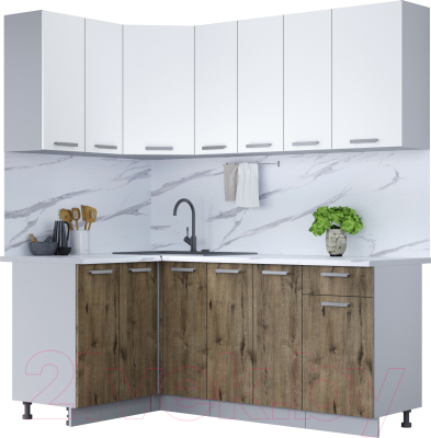 Кухонный гарнитур Интерлиния Мила Лайт 1.2x1.9 (белый платинум/дуб веллингтон/белый гранит) - фото