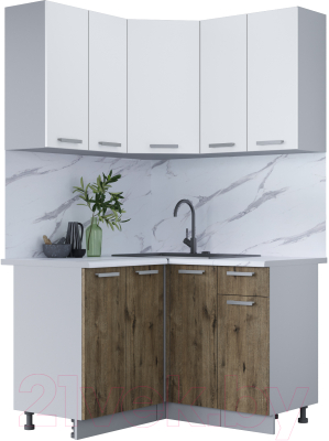 Кухонный гарнитур Интерлиния Мила Лайт 1.2x1.2 (белый платинум/дуб веллингтон/белый гранит) - фото