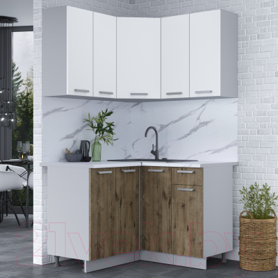 Кухонный гарнитур Интерлиния Мила Лайт 1.2x1.2 (белый платинум/дуб веллингтон/белый гранит)