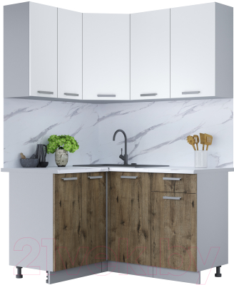 Кухонный гарнитур Интерлиния Мила Лайт 1.2x1.4 (белый платинум/дуб веллингтон/белый гранит) - фото