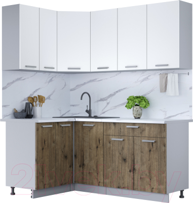 Кухонный гарнитур Интерлиния Мила Лайт 1.2x1.8 (белый платинум/дуб веллингтон/белый гранит) - фото
