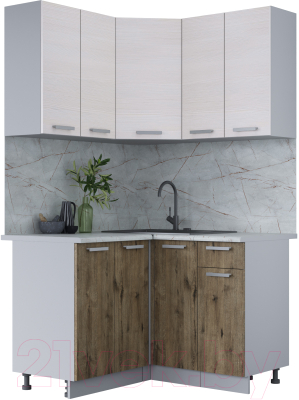 Кухонный гарнитур Интерлиния Мила Лайт 1.2x1.2 (вудлайн кремовый/дуб веллингтон/серый каспий) - фото