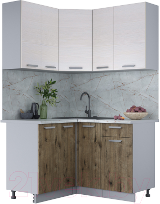 Кухонный гарнитур Интерлиния Мила Лайт 1.2x1.3 (вудлайн кремовый/дуб веллингтон/серый каспий) - фото