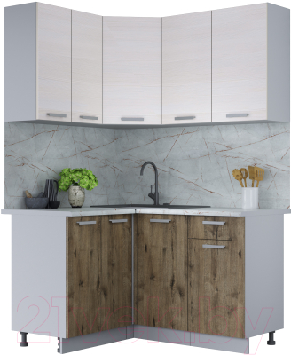 Кухонный гарнитур Интерлиния Мила Лайт 1.2x1.4 (вудлайн кремовый/дуб веллингтон/серый каспий) - фото